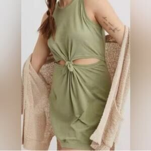 aerie Olive Green Twist-Front Mini Dress